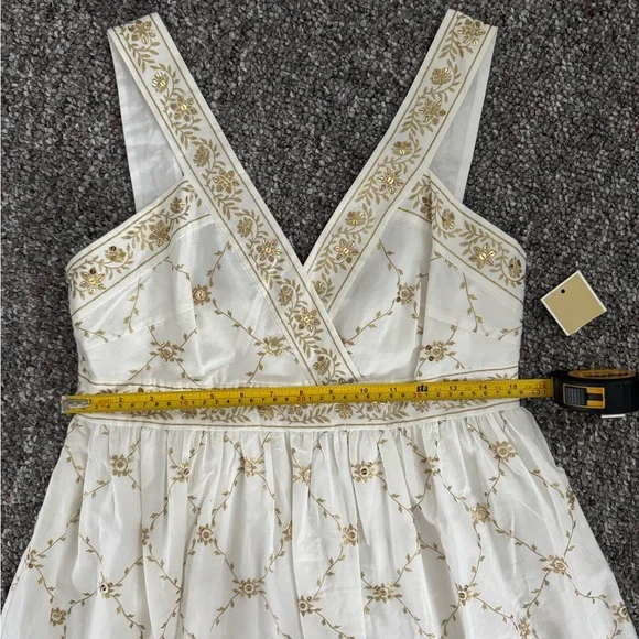 Michael Kors Cream and Gold Midi Dress womens size 8 - Picture 3 of 11